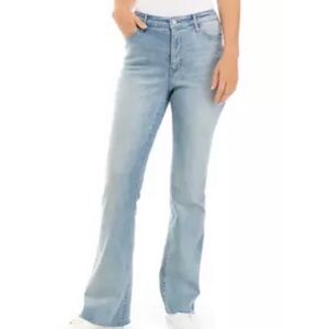 Wonderly High-rise Flare Size 12R Blue Jeans Med. Wash, Raw hems, Rise 11.5”